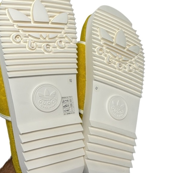 GUCCI NWT YELLOW WHITE MEN’S ADIDAS SLIDES SANDALS SIZE 10 MADE IN ITALY - Picture 7 of 9